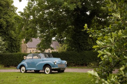 1960 Morris Minor Convertible ready for a wedding in yorkshire